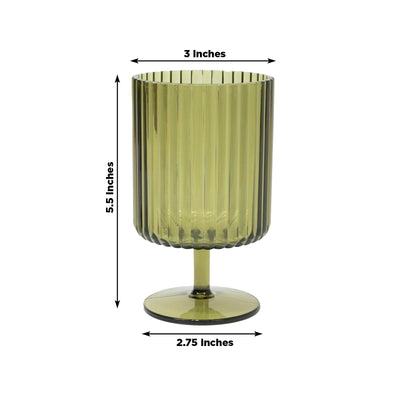 12-Pack Plastic Goblets Dusty Sage Green Vintage Ribbed Pattern Short Stem - Reusable Wine Glasses 12oz - Drinkware