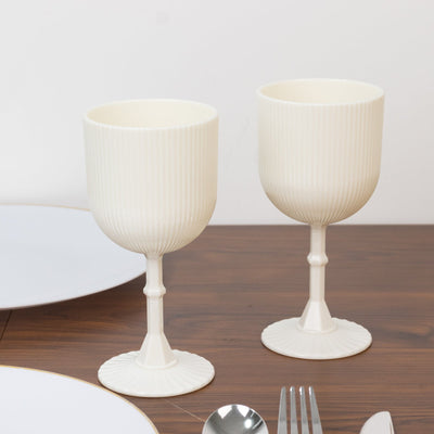 12-Pack Plastic Goblets White Vintage Ribbed Pattern - Reusable Shatterproof Glassware 9oz - Disposables