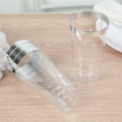 12-Pack Plastic Party Cups Clear with Silver Rim - Durable Disposable Tumblers for Drinks 17oz 5.5’’ - Disposables