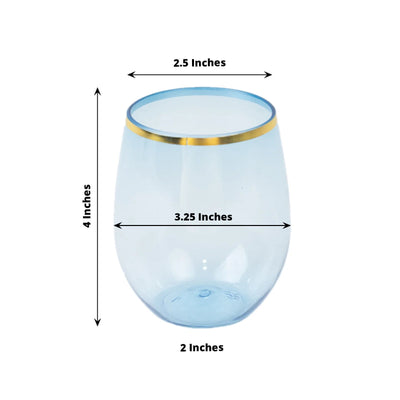 12-Pack Plastic Wine Tumblers Transparent Dusty Blue with Gold Rim - Reusable Drinkware 12oz - Drinkware