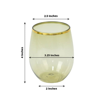 12-Pack Plastic Wine Tumblers Transparent Dusty Sage Green with Gold Rim - Reusable Drinkware 12oz - Drinkware