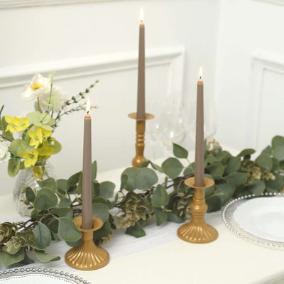 12-Pack Taper Candles Premium Wax Design Taupe - Unscented Candles for Upscale Settings 10"