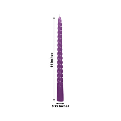 12-Pack Taper Candles Spiral Long Burn Wick Design Purple - Premium Unscented Wax Dinner Candle Sticks 11’’