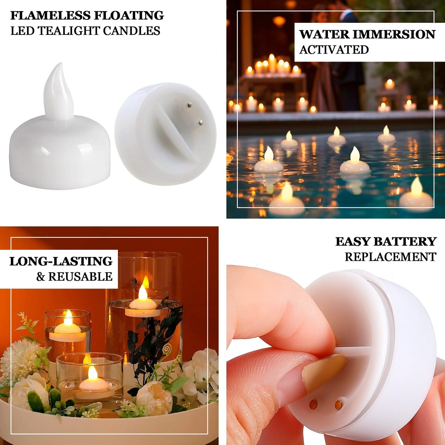 12-Pack Tealight Candles Flameless Design Warm White - Waterproof Floating LED Lighting - LED