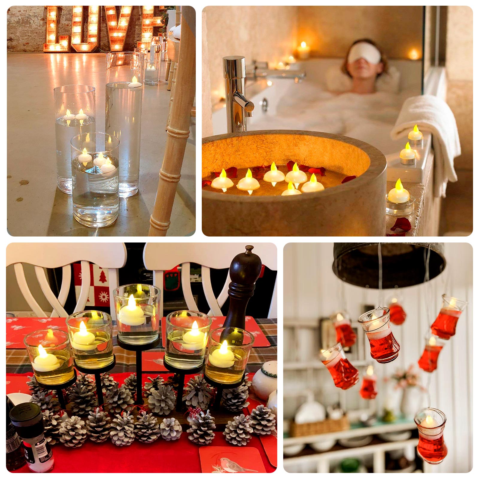 12-Pack Tealight Candles Flameless Design Warm White - Waterproof Floating LED Lighting - LED