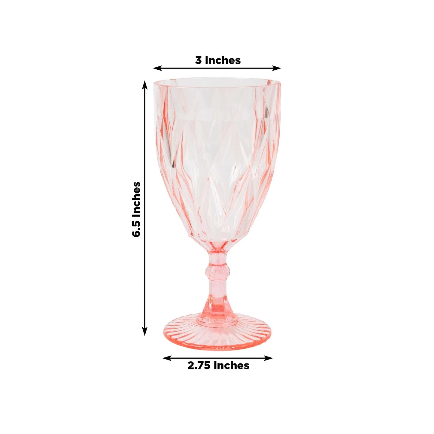 12 Pack Vintage Diamond Cut Plastic Goblets â€“ Blush 11oz Reusable Wine & Beverage Glasses - Drinkware