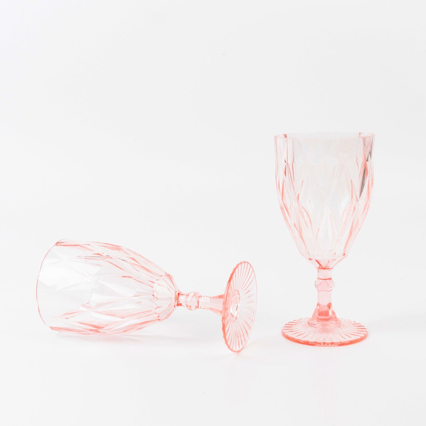 12 Pack Vintage Diamond Cut Plastic Goblets â€“ Blush 11oz Reusable Wine & Beverage Glasses - Drinkware