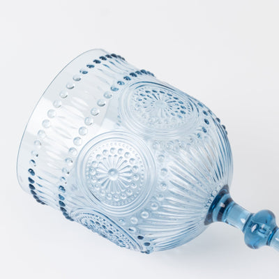 12 Pack Vintage Plastic Wine Goblets â€“ 15oz Reusable Shatterproof Dusty Blue Embossed Floral Pattern Drinkware