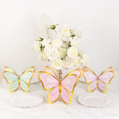 12 Pcs Cardstock Paper 3D Butterfly Table Centerpieces Metallic Gold Foil Accents Pastel Color Party Decorations 10’’