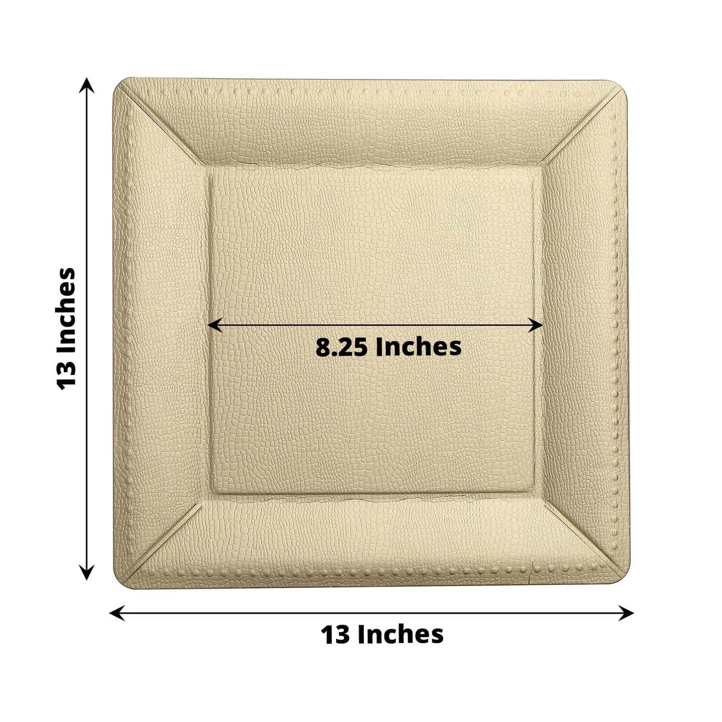10-Pack Disposable Square Charger Plates in Champagne with Leather Like Texture - 1100GSM Durable Paper Chargers 13"