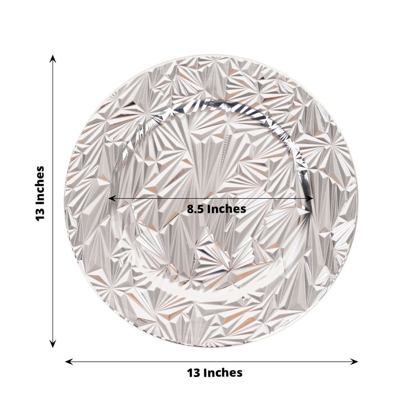 6-Pack Acrylic Round Charger Plates 13" in Metallic Silver with Rock Cut Design, Durable Plastic Dinner Charger Tableware