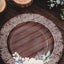 25-Pack Disposable Round Charger Plates in Brown Rustic Wood Print with Floral Lace Rim - Durable Paper Chargers for Rustic Themes & Outdoor Events 13"
