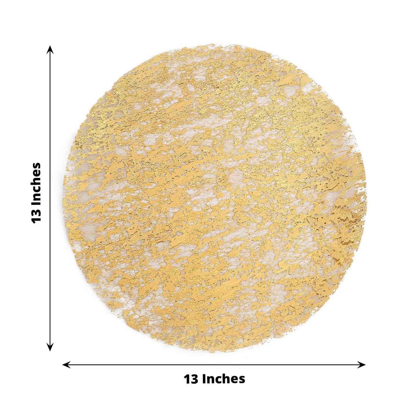 10-Pack Table Placemats Foil Design Metallic Gold Round - Mesh Disposable Shiny Dining Mats 13"