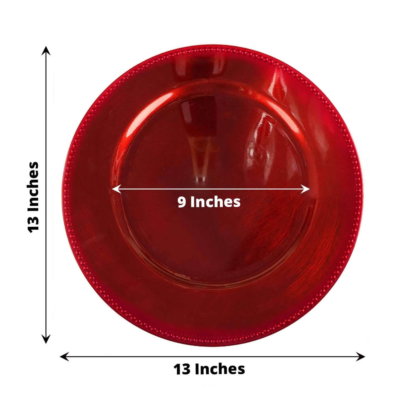 6-Pack Acrylic Round Charger Plates 13" in Red with Beaded Rim, Dinner Charger Event Tabletop Decor