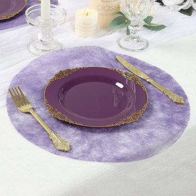50 Pack Disposable Lavender Lilac Placemats, 13" Non-Woven Mesh Fiber Round Table Mats for Dining & Events