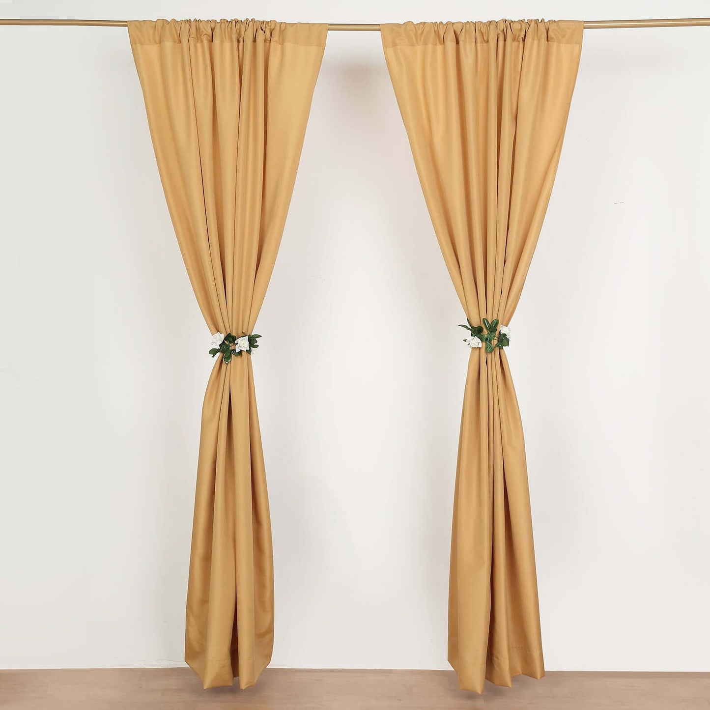 2 Pack Gold Polyester Event Curtain Drapes, 10ftx8ft Backdrop Event Panels With Rod Pockets 130 GSM