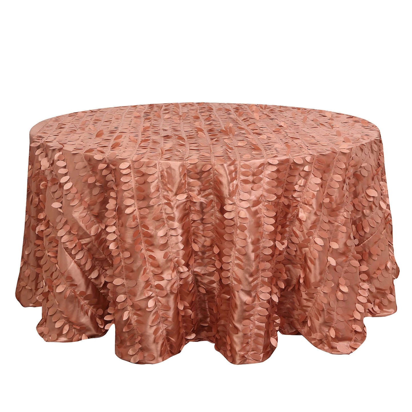 Taffeta 132" Round Tablecloth Terracotta (Rust) | 3D Leaf Petal Design Seamless Table Cover