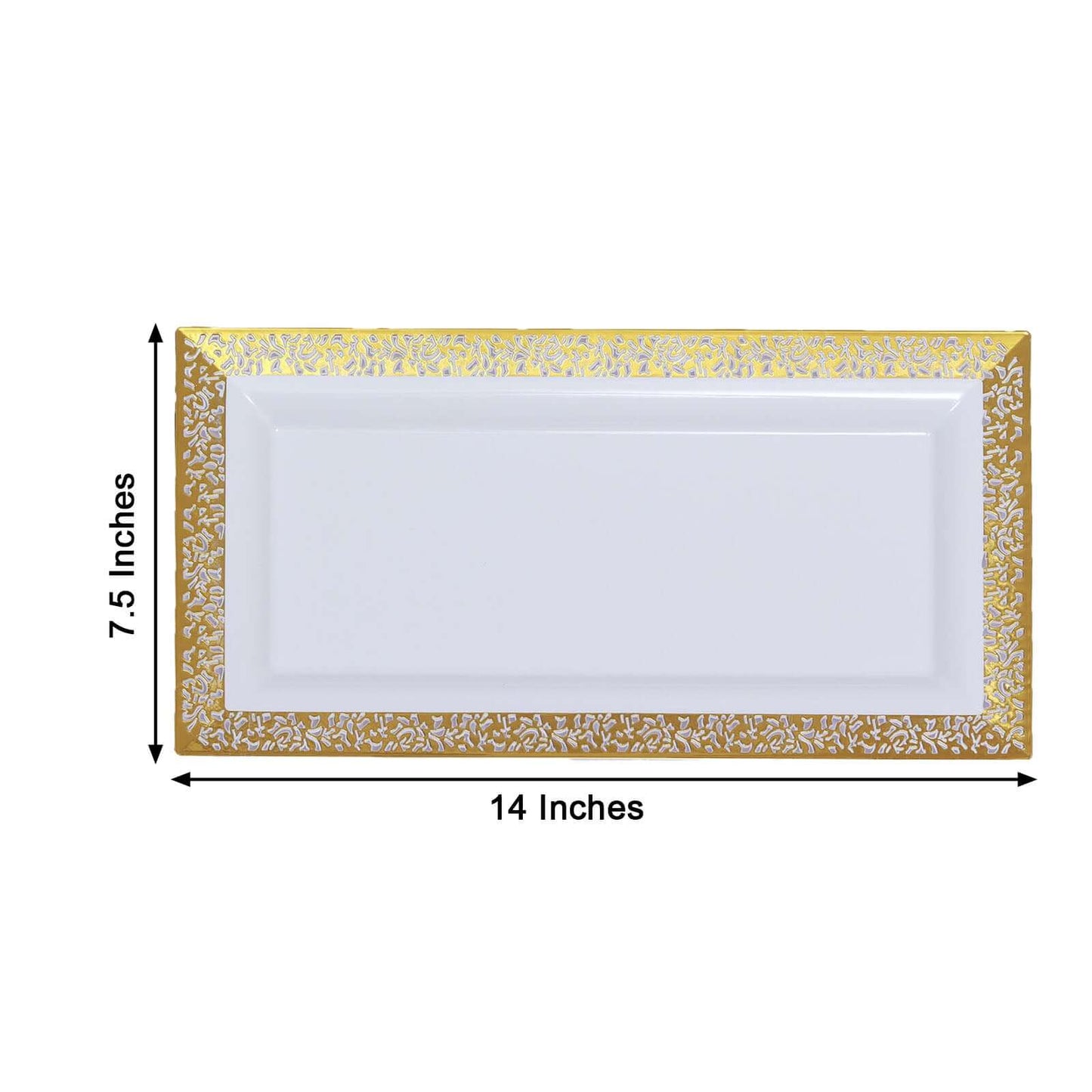 4-Pack Plastic 14" Rectangle Serving Trays White with Gold Lace Rim - Chic Decorative Table Tray Platters for Buffets Banquets Dinner Parties