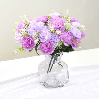 2-Pack Silk Peony Bouquet 14" Lavender Lilac â€“ Lifelike Artificial Flower Arrangement for Vase Display, Events & Everyday Decor