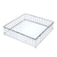 14’’ Square Silver Cake Stand with Hanging Crystal Beads and Glass Top â€“ Metal Dessert Display Tray - Cake Stands