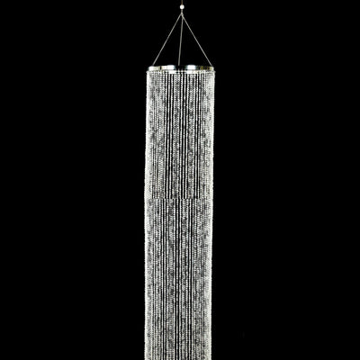 14ft Hanging Beaded Crystal Column Chandelier Tall Beads Curtain Round with Silver Metal Hoop and Hanging Chain