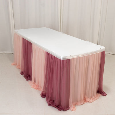14ft Sheer Pleated Ruffle Skirting Chiffon Table Skirt - Mauve and Blush Shimmer Sheer Wrinkle-Free Fabric - Table