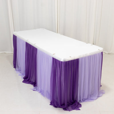 14ft Sheer Pleated Ruffle Skirting Chiffon Table Skirt - Purple and Lavender Shimmer Sheer Wrinkle-Free Fabric - Table