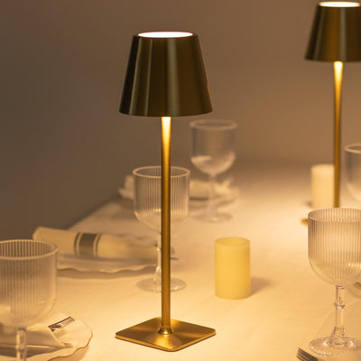 15’’ Gold Metal LED Table Lamp with Classic Empire Lampshade - Cordless Rechargeable Desk Lamp 3 Color Modes Stepless