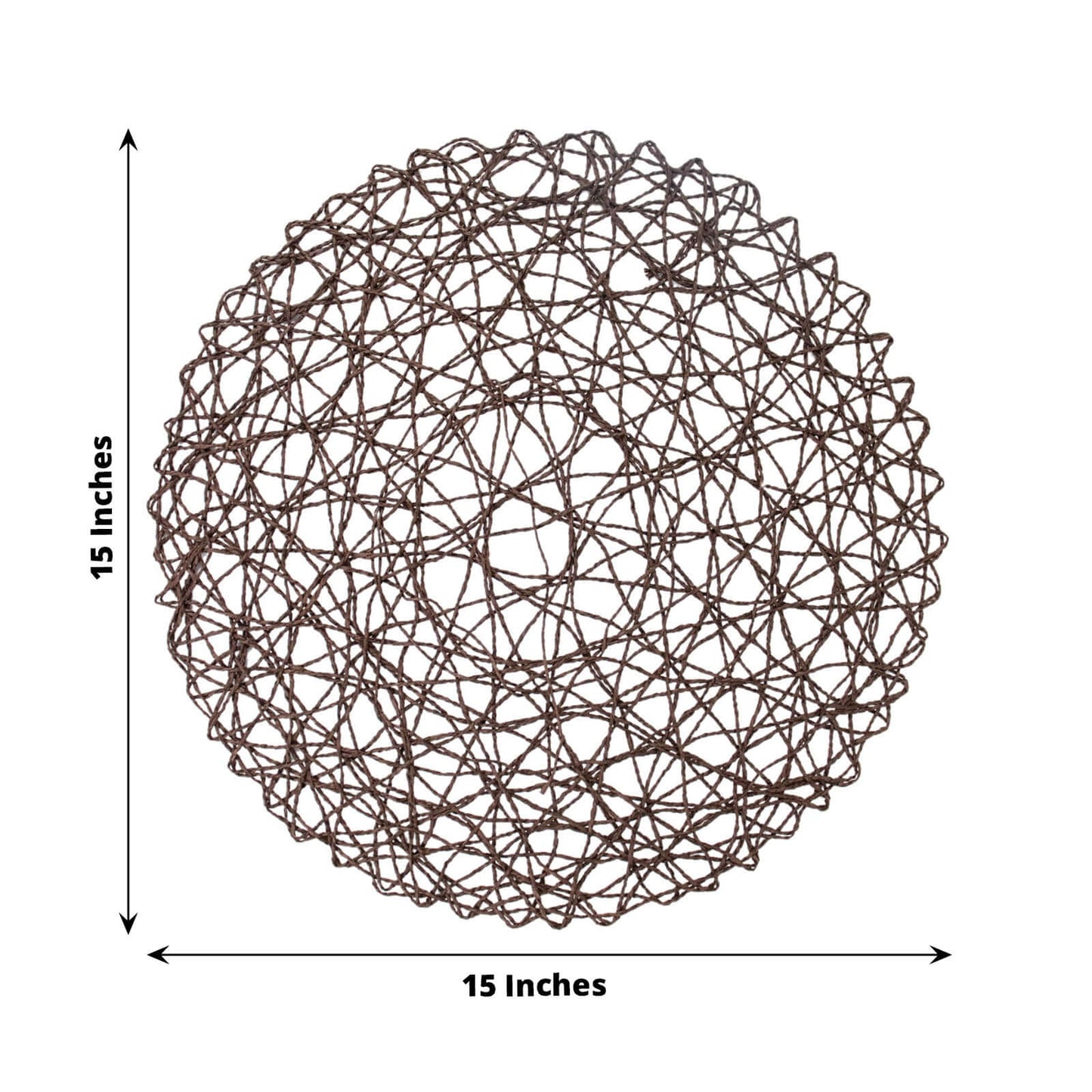 6-Pack Table Placemats Woven Fiber Design Dark Brown Round - Disposable Mats for Dining and Events 15"