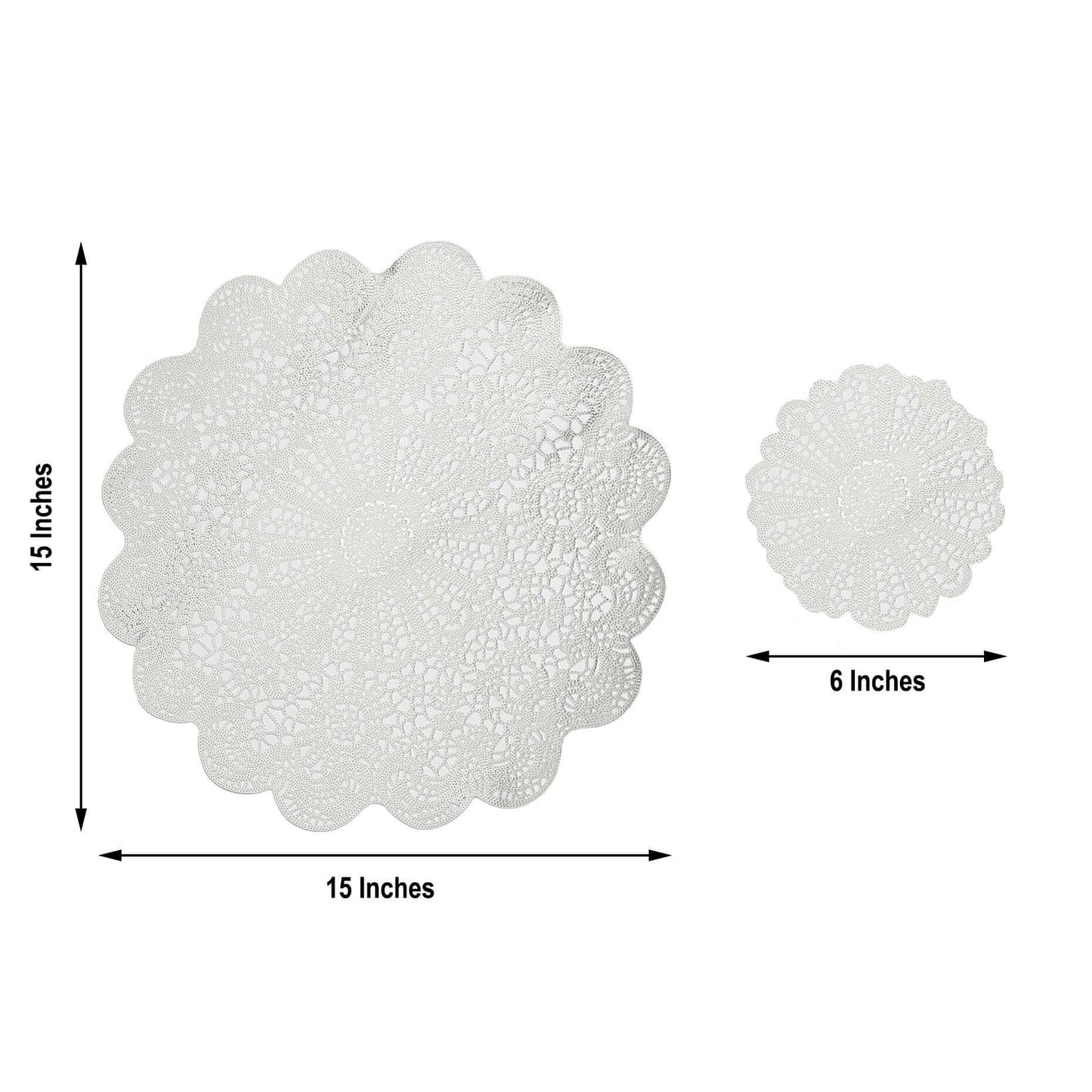 6-Pack Dining Table Mats Floral Lace Design White - Vinyl Non-Slip Surface with Vintage Appeal 15"