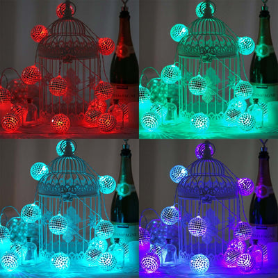 15 LED String Light Garland Silver Disco Mirror Ball Multicolor - Battery Operated for Events 6ft