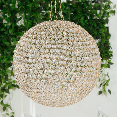 16’’ Crystal Globe Chandelier â€“ Hanging Beaded Ball Pendant Light with Gold Metal Hook & Chain for Decorative Home