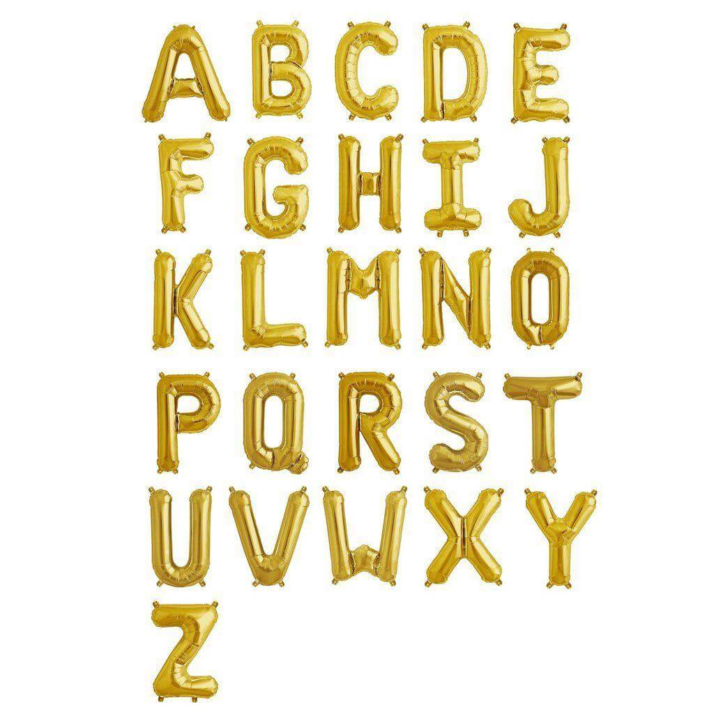 13" Gold Letter & Number Balloons, Shiny Metallic Mylar Foil Alphabet Balloons