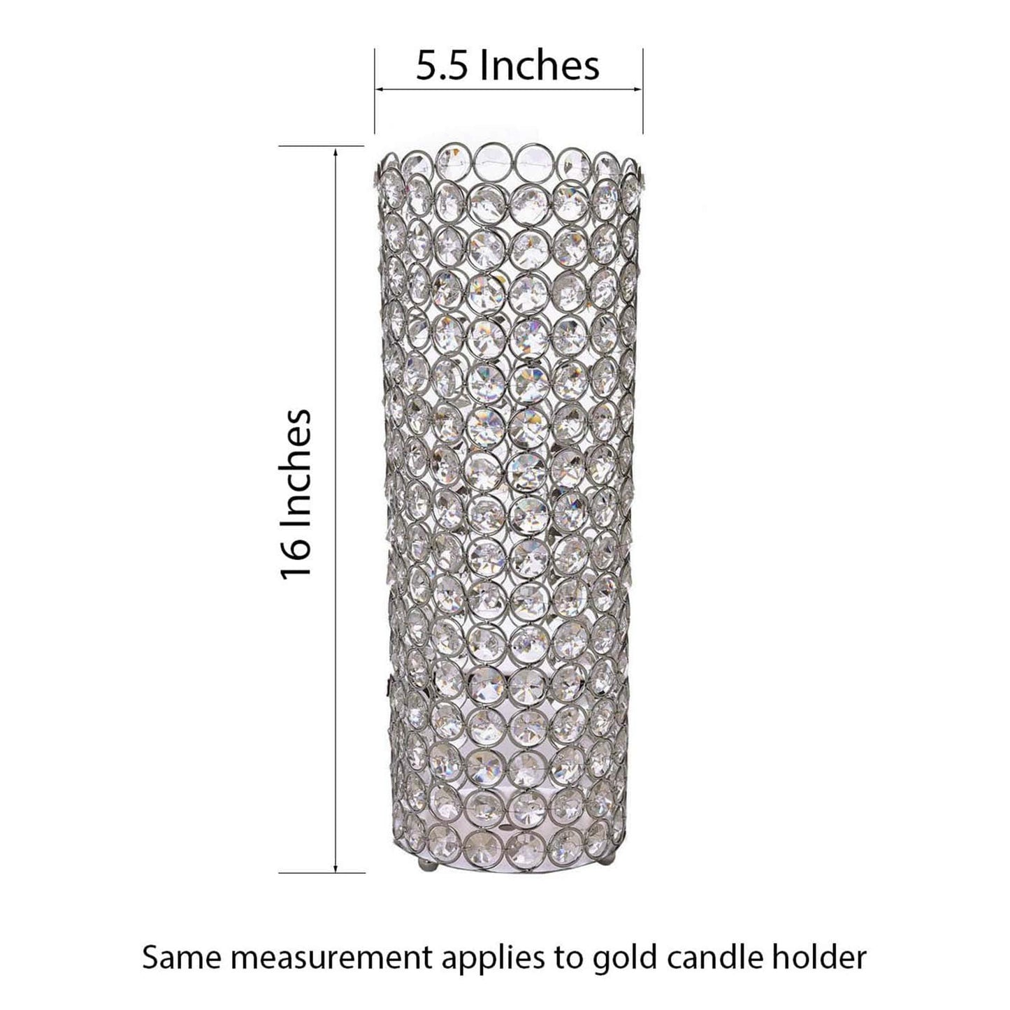 Full Crystal Beaded Candle Holder Shiny Gold Metal - Stylish Pillar Stand for Weddings 16"