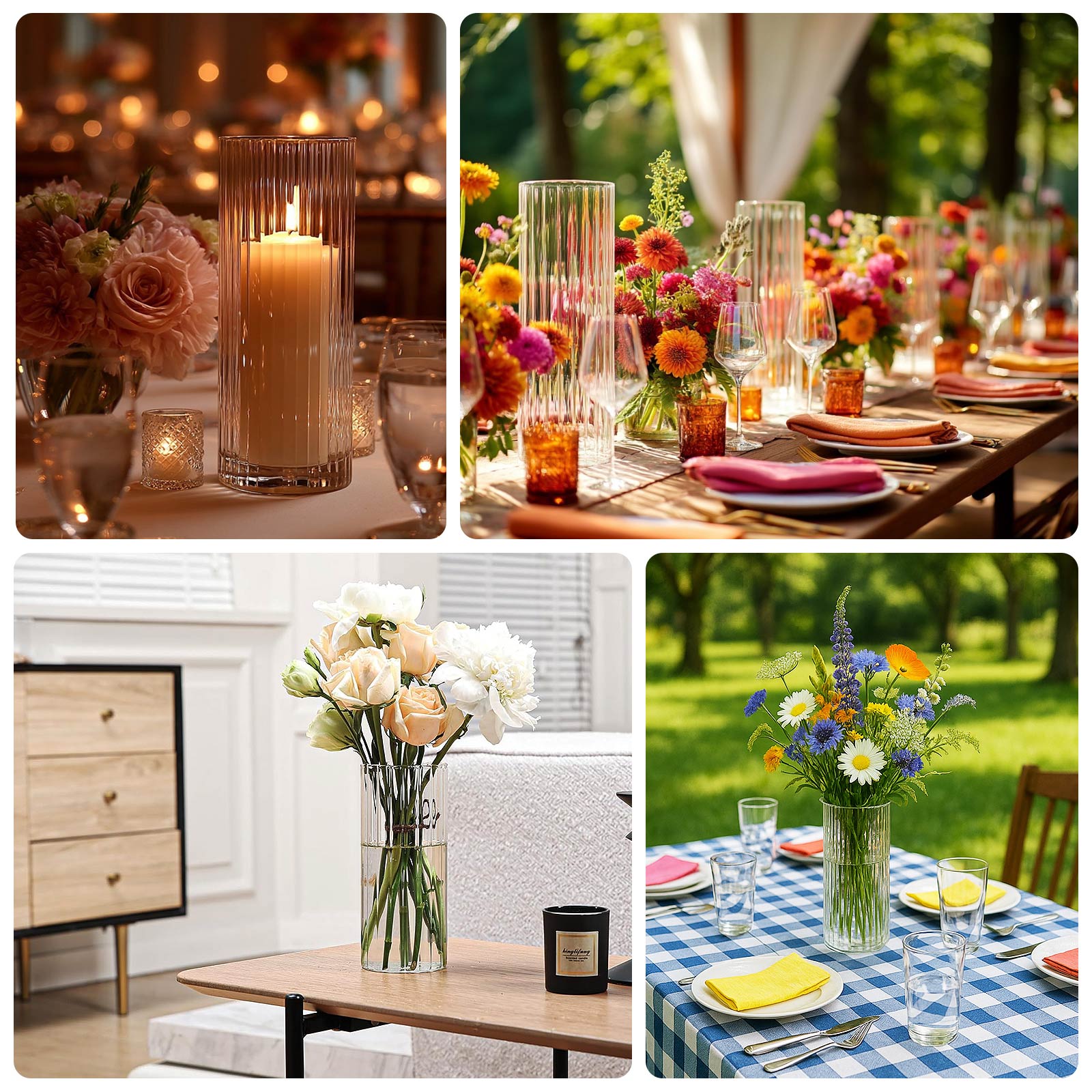 16’’ Ribbed Cylinder Glass Vases 6-Pack â€“ Tall Clear Vases for Wedding Centerpieces Home Decor & Event Styling