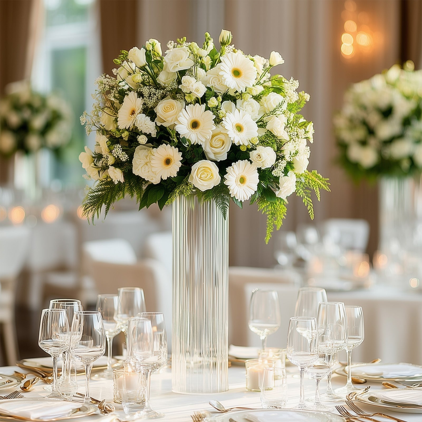 16’’ Ribbed Cylinder Glass Vases 6-Pack â€“ Tall Clear Vases for Wedding Centerpieces Home Decor & Event Styling