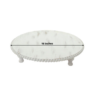 16’’ Rustic Wooden Cake Stand â€“ Antique White Pedestal with Beaded Edge Cupcake Display or Wood Slice Tray - Cake