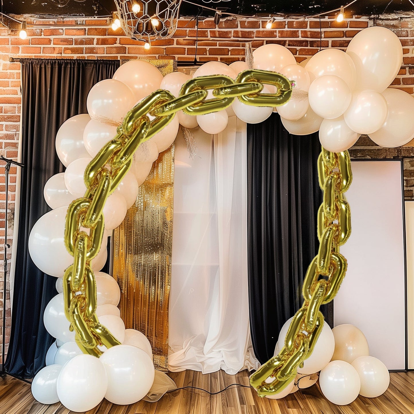 16ft Jumbo Chain Link Balloons in Gold, 30pack Durable Foil Chain Balloons for 90s Hip Hop Party Decorations, Event Decor