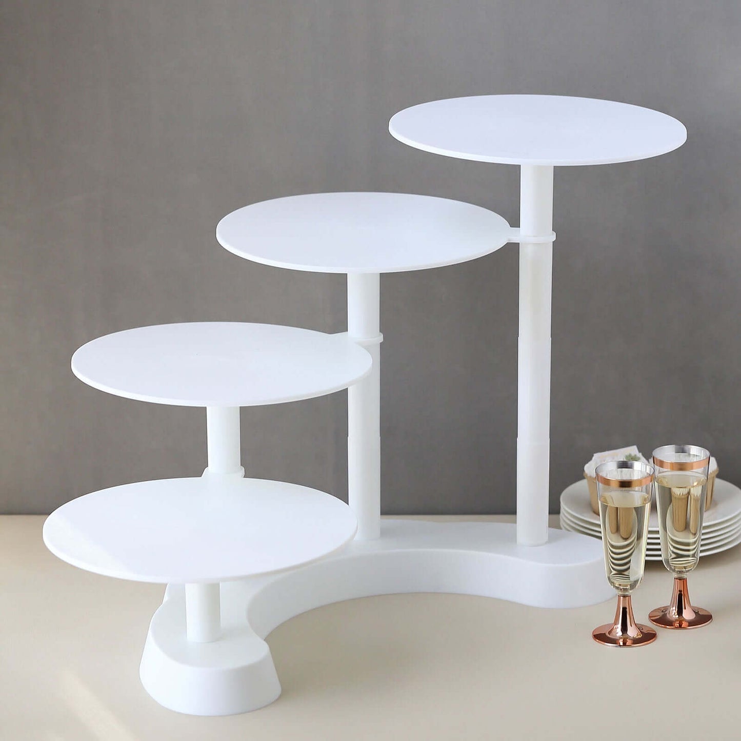 4-Tier Plastic Cake Stand with Half Moon Base White for Weddings Tea Parties & Home Gatherings 17"