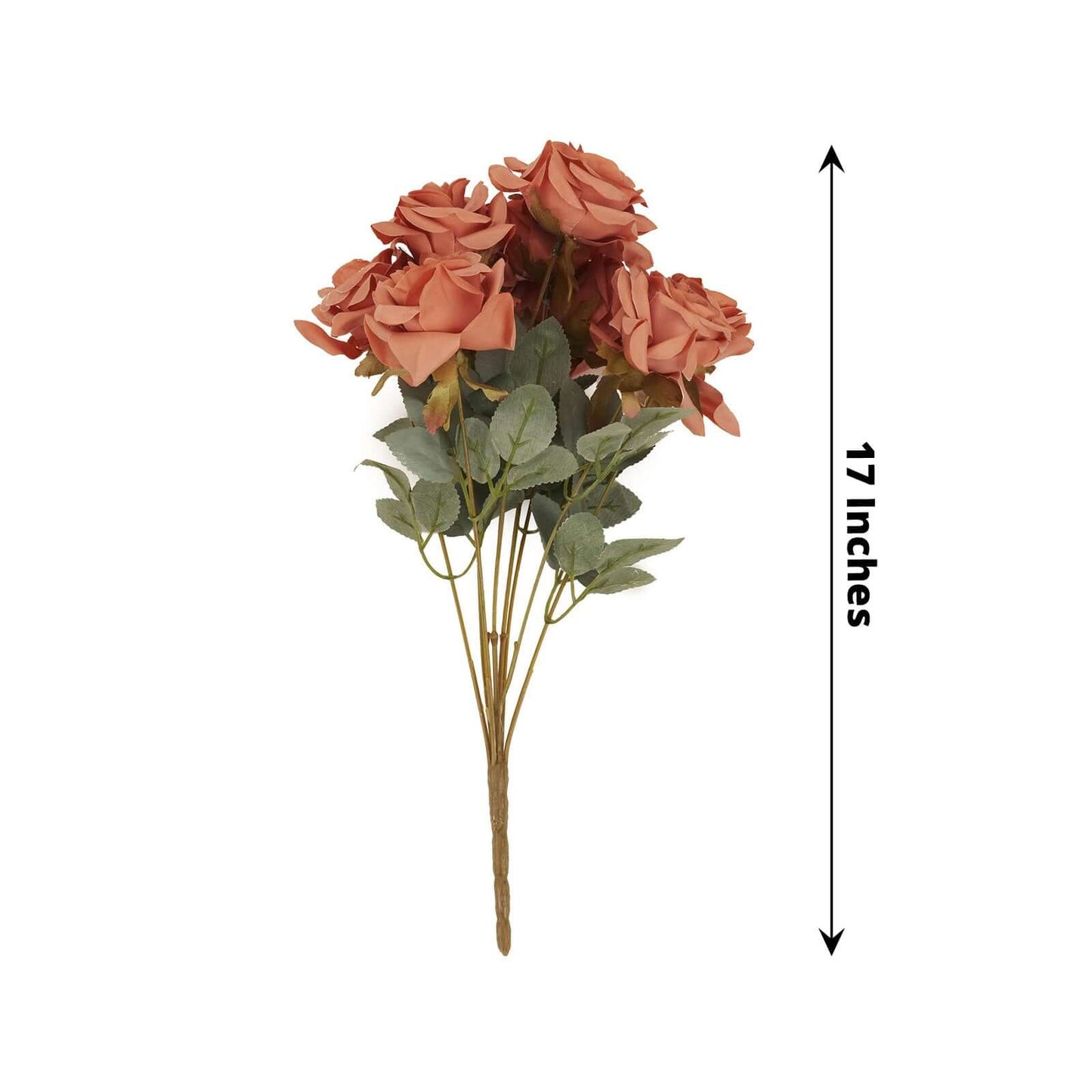 2 Bouquets 17" Terracotta (Rust) Real Touch Artificial Silk Rose Flower Bushes