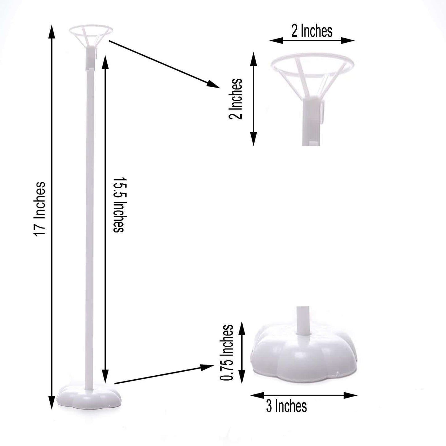 5 Pack White Balloon Centerpieces Holder with Floral Base, Table Top Balloon Stand Stick Kit - 17"