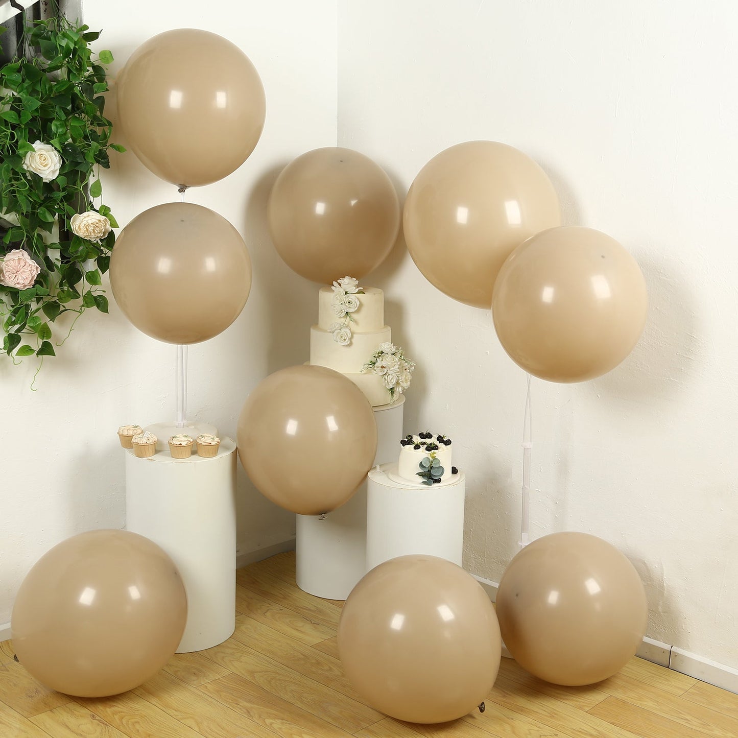 10 Pack Matte Pastel Taupe Biodegradable Balloons 18", Round Eco-friendly Thick Latex Party Balloons