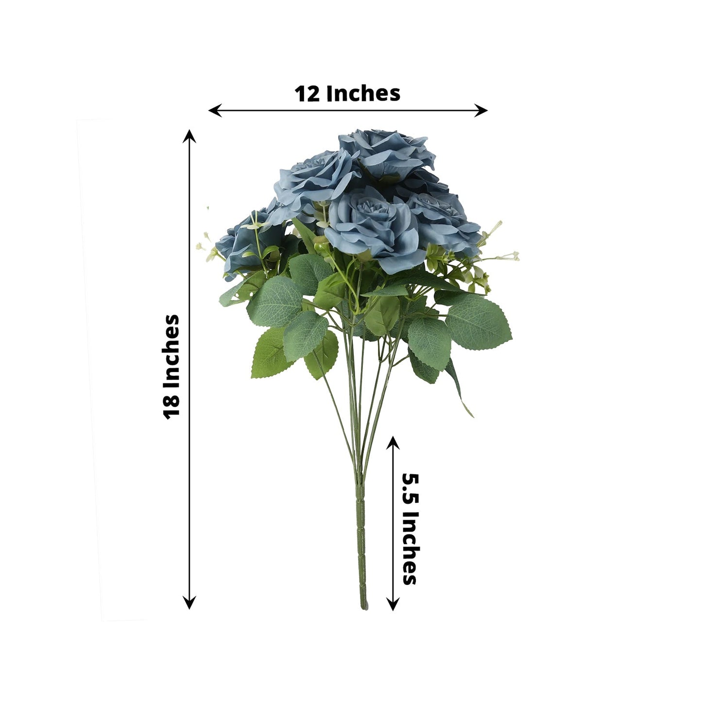 2 Bushes 18" Real Touch Artificial Rose Flower Bouquet,  Dusty Blue Silk Long Stem Flower Arrangements