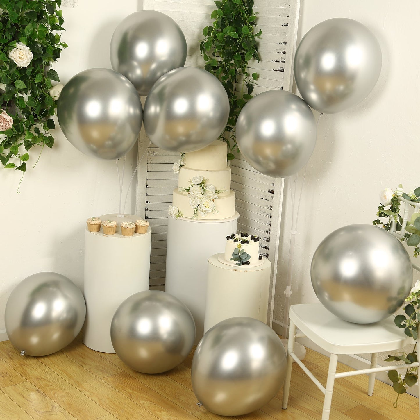 10 Pack Silver Biodegradable Balloons, 18" Thickened Extra Strong Eco-friendly Latex Helium Party Balloons
