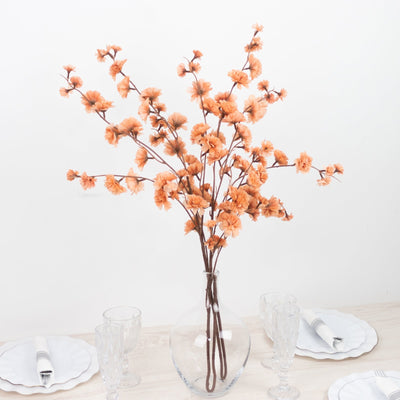 2 Branches 42’’ Tall Terracotta (Rust) Artificial Silk Carnation Flower Stems - Silk Flowers