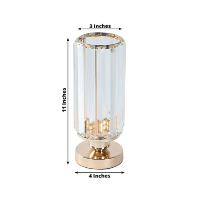 2 Pack 11’’ Crystal Pendant Hurricane Candle Holders in Gold Elegant Cylinder Design for Pillar Candles Short-Stemmed