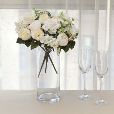 2 Pack Artificial Rose & Peony Floral Arrangements â€“ 12" Ivory Silk Bouquets for Weddings & Home DÃ©cor