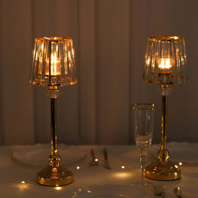 2-Pack 15’’ Crystal Pendant Candle Holders - Classic Empire Lamp Shade Style in Gold Votive Candle Stand For Table