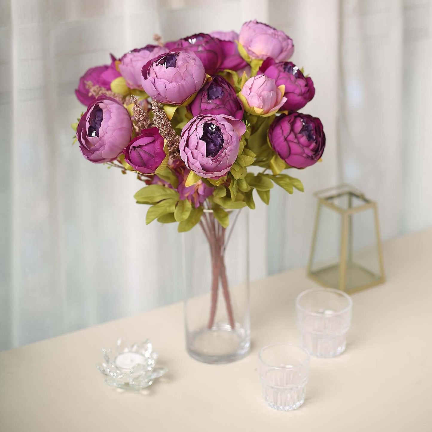 2 Pack 19" Purple Artificial Peony Flower Wedding Bouquets, Faux Silk Flower Arrangements