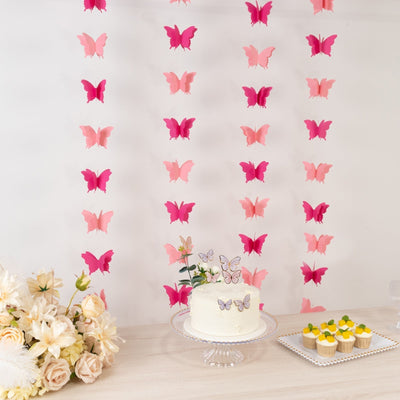 2 Pack 9ft Pink 3D Paper Butterfly Hanging Garland Streamers Party String Banners - Decorations